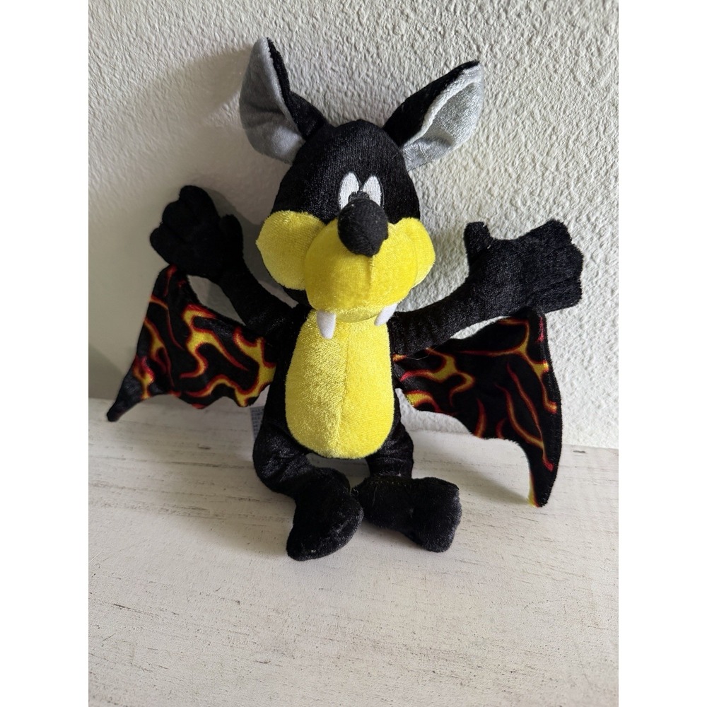 B.J. Toy Co Halloween 11" Black+Yellow Vampire Fanged Bat Plush w/ Flame Wings